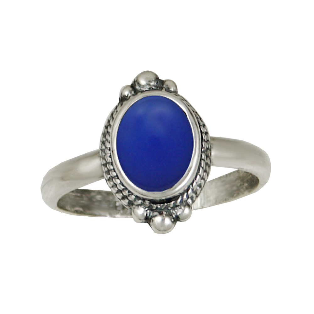 Sterling Silver Gemstone Ring With Blue Onyx Size 8